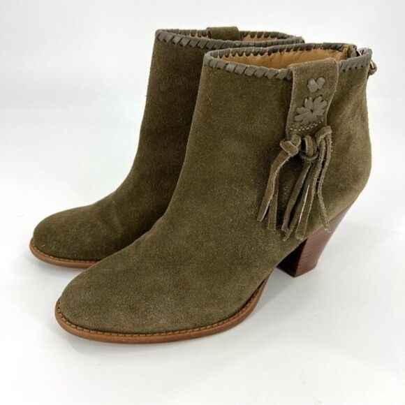 Jack Rogers Greer Boho Suede Ankle Booties Olive Size 8 - Picture 2 of 16